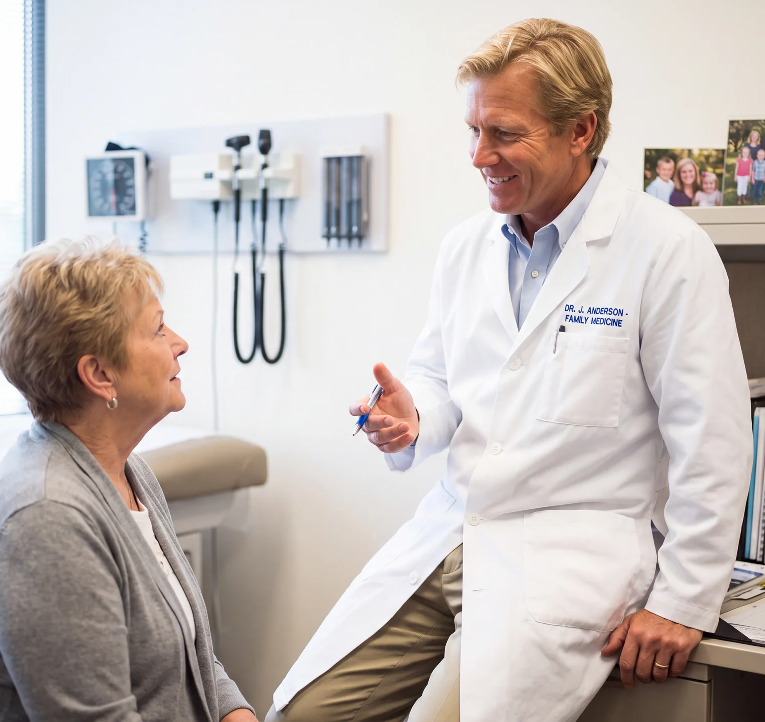 A doctor talking with a patient in an exam room